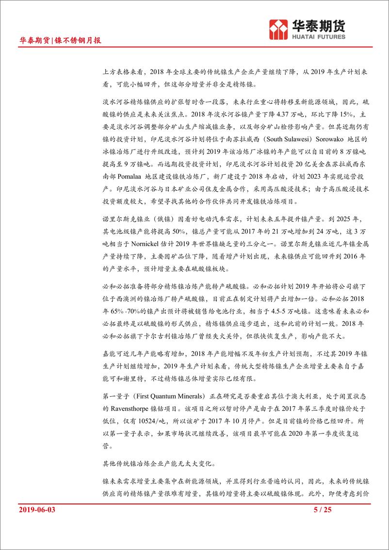 《镍不锈钢月报：镍价中线偏空格局不改，但六七月份产能增速放缓-20190603-华泰期货-25页》 - 第6页预览图