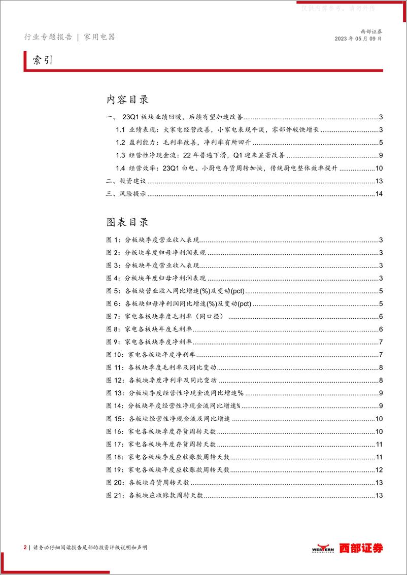 《西部证券-家用电器行业2022年年报及2023年一季报总结：23Q1板块业绩回暖，后续有望加速改善-230509》 - 第2页预览图