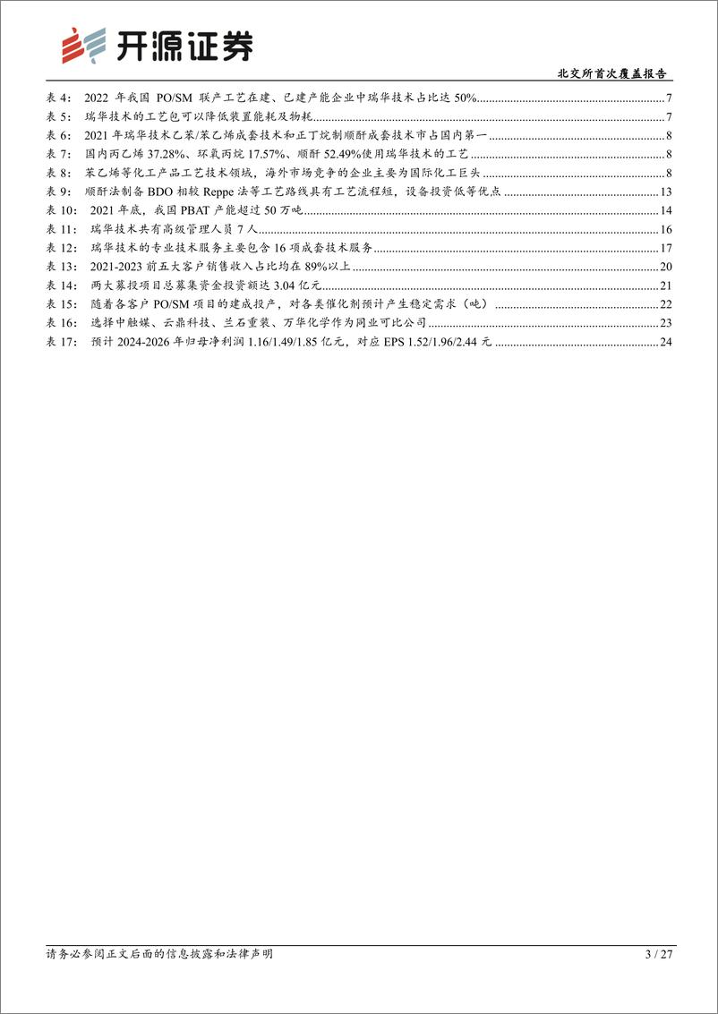 《瑞华技术(920099)北交所首次覆盖报告：工艺包专精特新“小巨人”，国内稀缺POSM技术转让商布局可降解塑料-241007-开源证券-27页》 - 第3页预览图