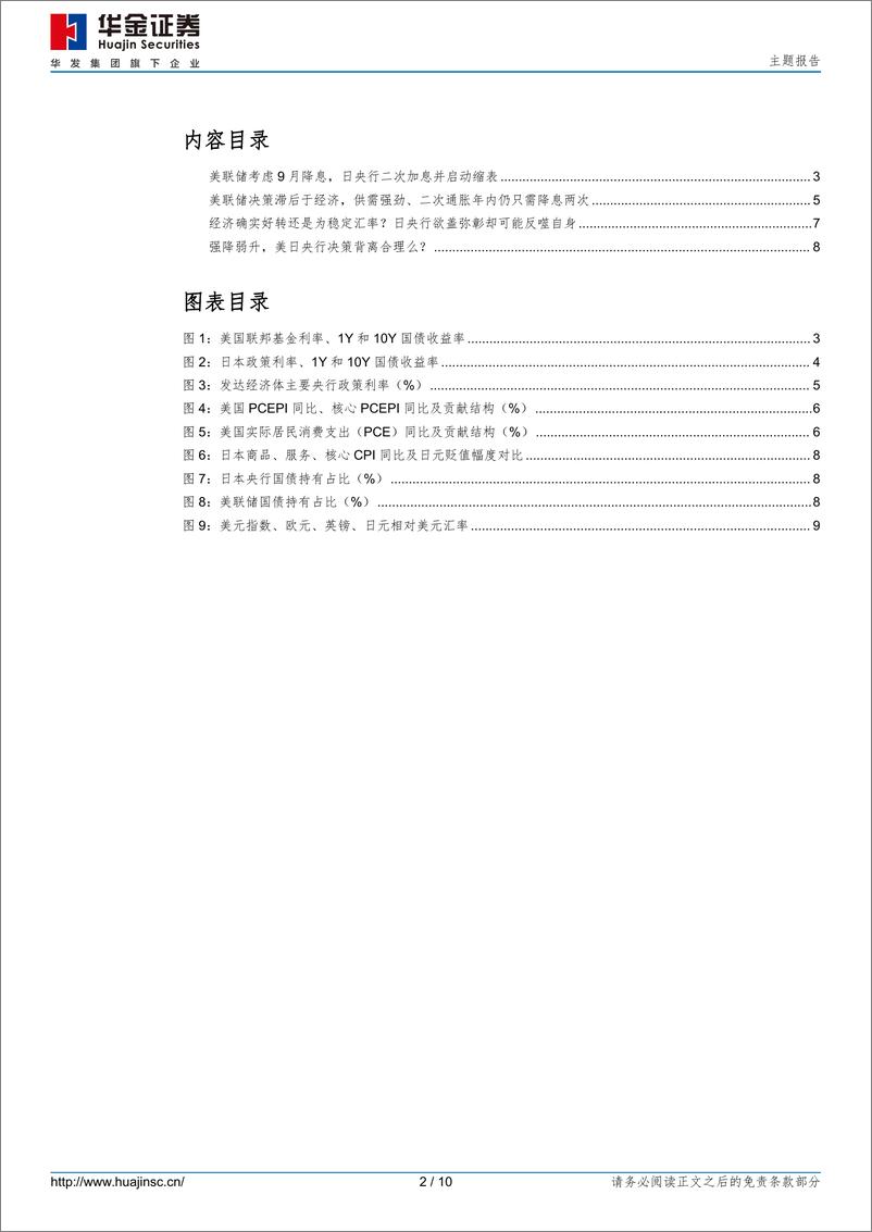 《美联储、日央行7月决议分析：强降弱升，美日央行决策背离合理么？-240801-华金证券-10页》 - 第2页预览图