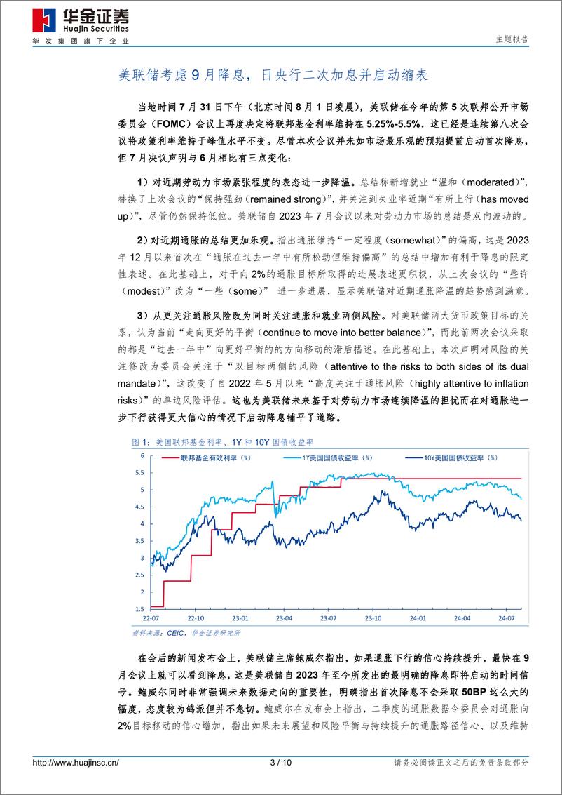 《美联储、日央行7月决议分析：强降弱升，美日央行决策背离合理么？-240801-华金证券-10页》 - 第3页预览图