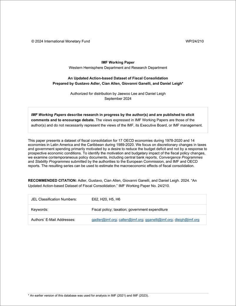 《IMF-更新的基于行动的财政整合数据集（英）-2024.9-20页》 - 第2页预览图