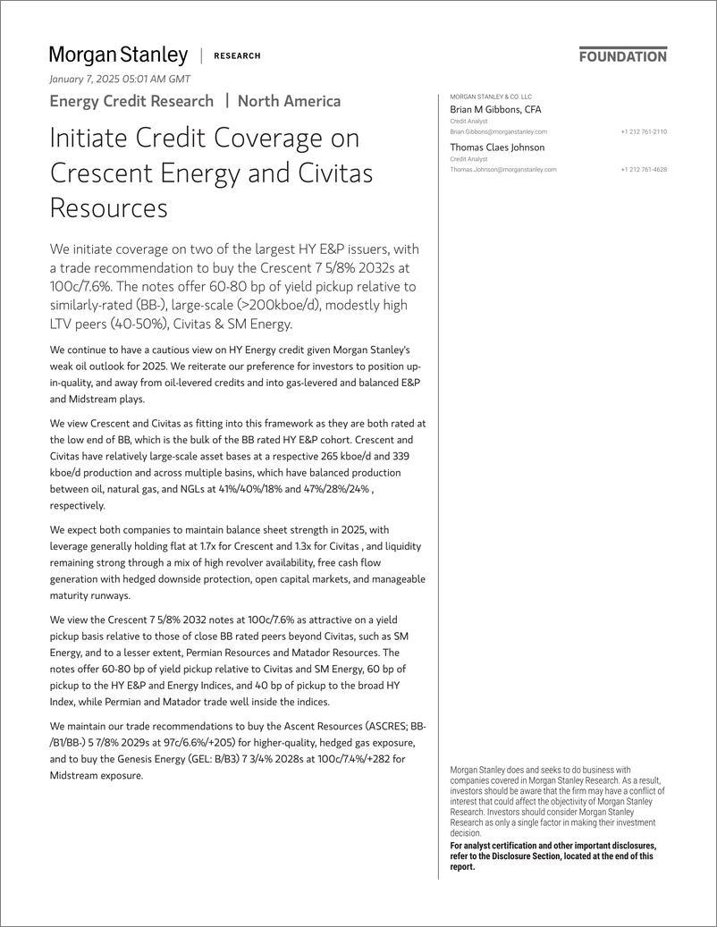 《Morgan Stanley Fixed-Energy Credit Research Initiate Credit Coverage on Crescent...-112653520》 - 第1页预览图