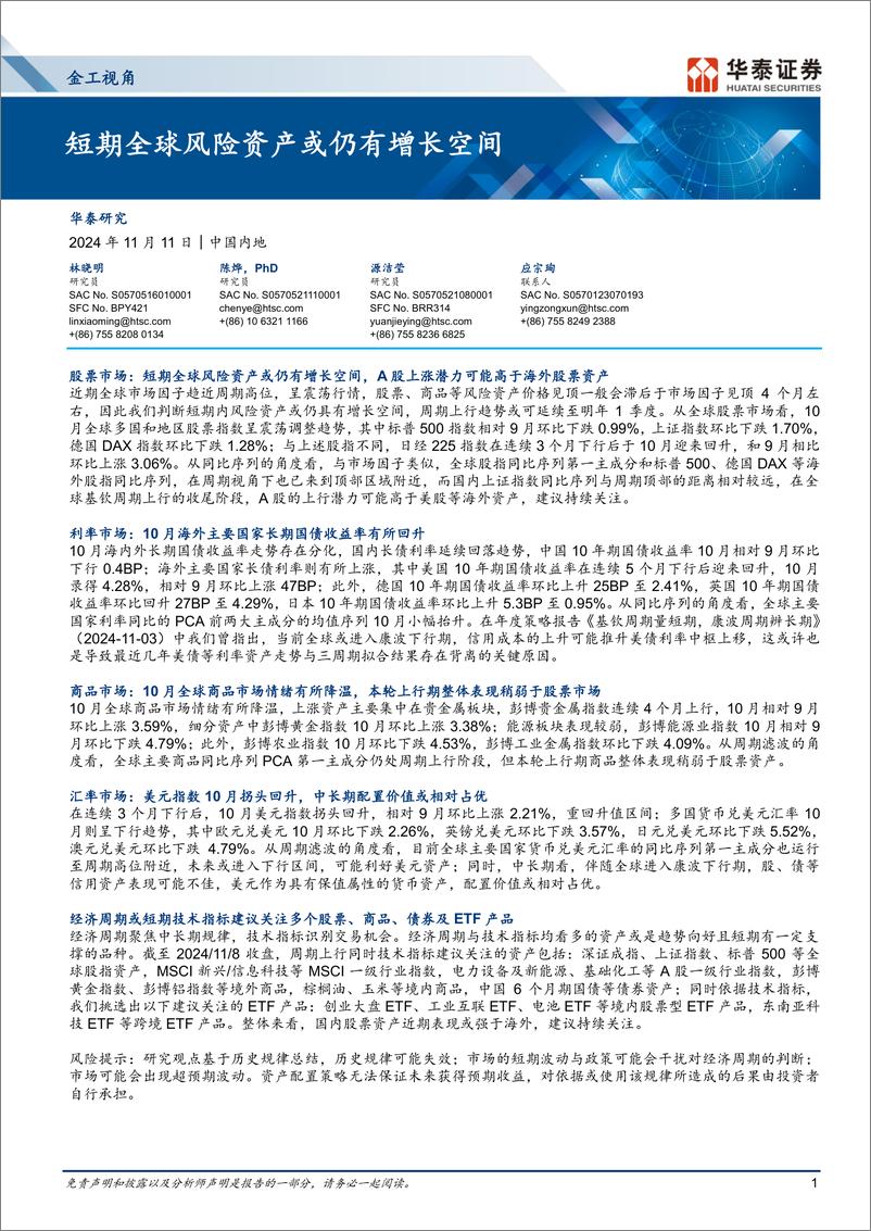 《金工视角：短期全球风险资产或仍有增长空间-241111-华泰证券-12页》 - 第1页预览图