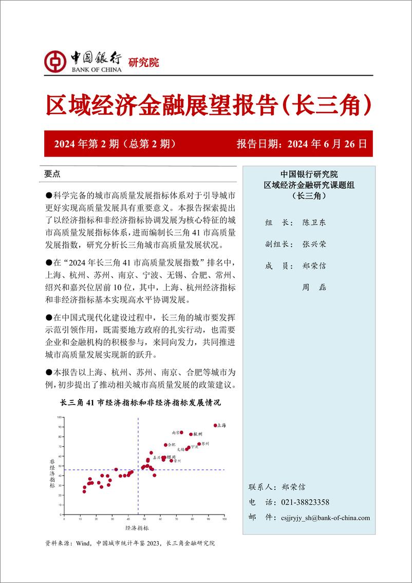 《中国银行区域经济金融展望报告（长三角）：推动长三角城市高质量发展，更好发挥示范引领作用》 - 第1页预览图