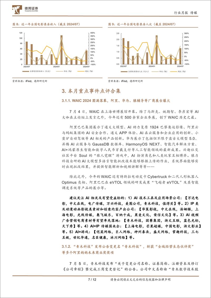 《传媒互联网行业7月报：AI创新成果涌现，政策推动传媒消费内需增长-240811-德邦证券-12页》 - 第7页预览图