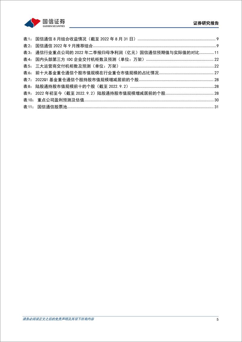 《通信行业2022年9月投资策略暨中报总结：通信板块估值筑底，看好“通信+”高景气方向-20220906-国信证券-33页》 - 第6页预览图