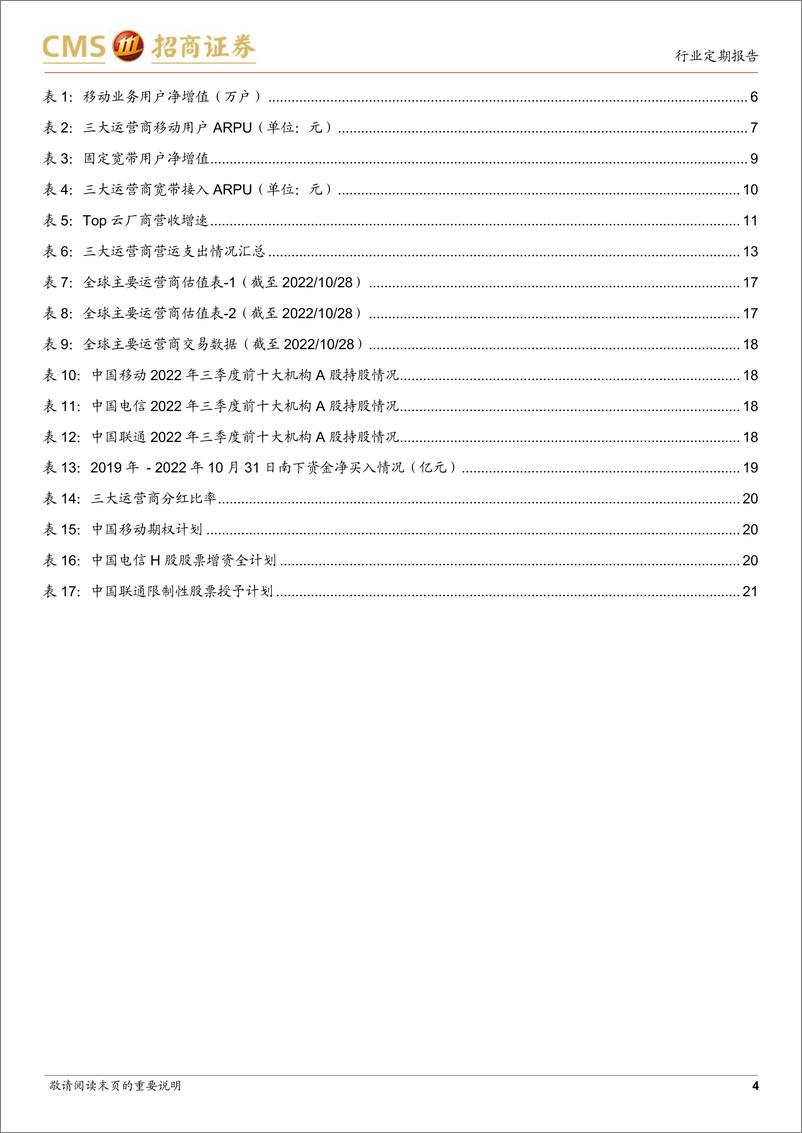 《通信行业全球运营商产业月度跟踪报告2：三大运营商三季报稳健增长，云业务增速翻倍-20221106-招商证券-22页》 - 第5页预览图