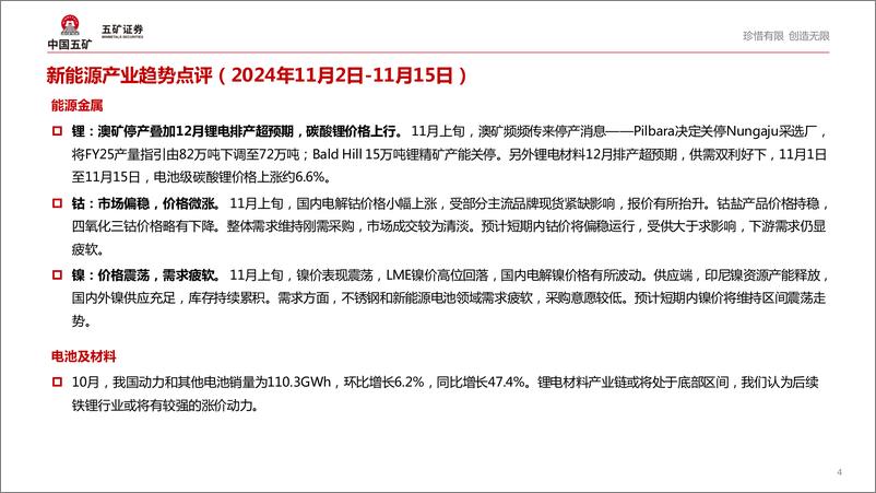 《电气设备行业：澳矿停产叠加12月锂电排产超预期，碳酸锂价格上行-241119-五矿证券-44页》 - 第4页预览图