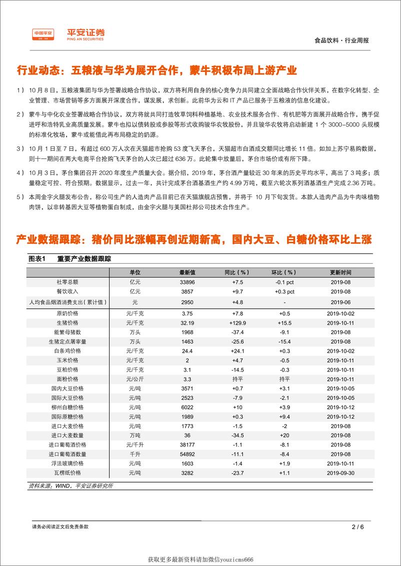 《食品饮料行业周报：伊利矿泉水即将上市，战略性完善健康饮品布局-191013》 - 第2页预览图