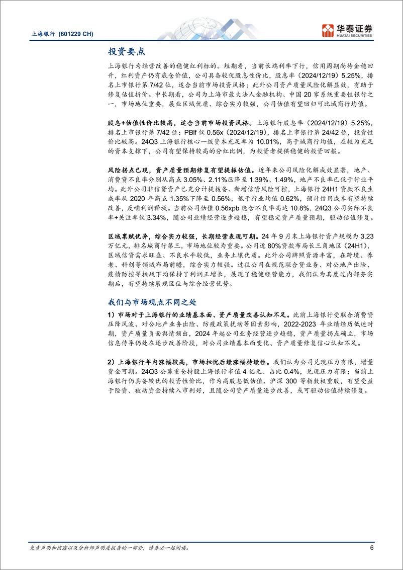 《上海银行(601229)质地夯实的稳健红利城商行-241220-华泰证券-30页》 - 第6页预览图