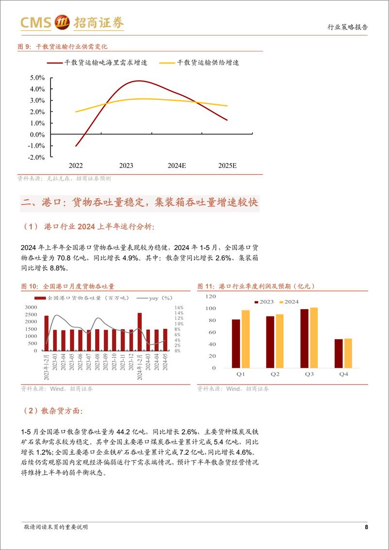 《交通运输行业板块上半年运营综述及下半年展望：出口链景气上行、公铁国内需求稳定、航空快递量增价减-240706-招商证券-18页》 - 第8页预览图