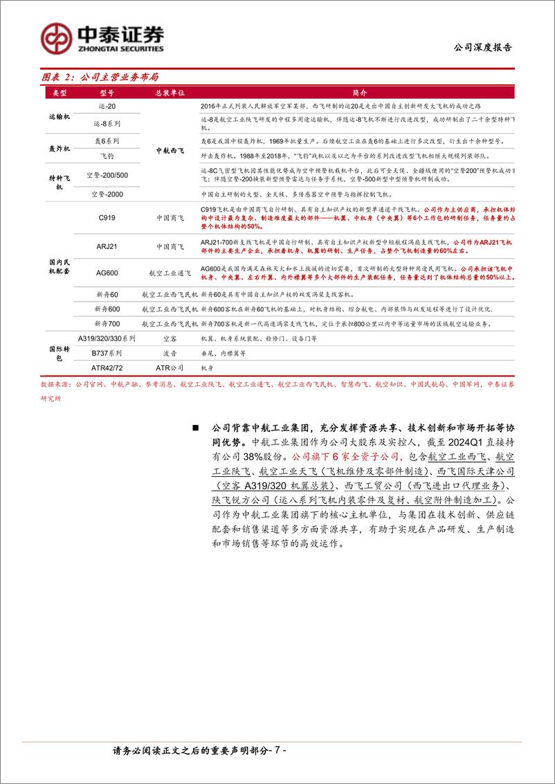 《中航西飞(000768)军民大中型飞机龙头战略地位突出，国产大飞机放量打开长期空间-240819-中泰证券-32页》 - 第7页预览图