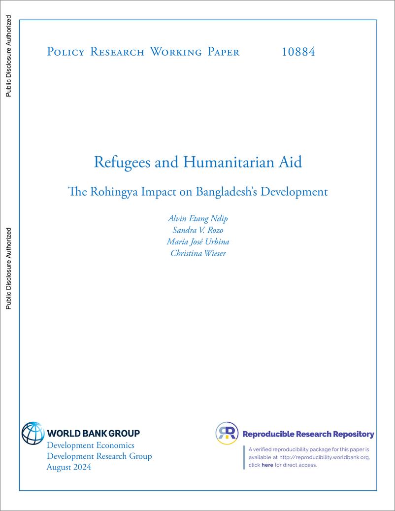 《世界银行-难民和人道主义援助：罗兴亚人对孟加拉国发展的影响（英）-2024.8-63页》 - 第1页预览图