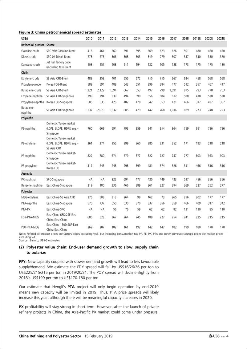 《瑞银-中国-能源行业-中国炼油与聚酯行业：降低石化压力的每股收益估计值-2019.2.15-29页》 - 第5页预览图