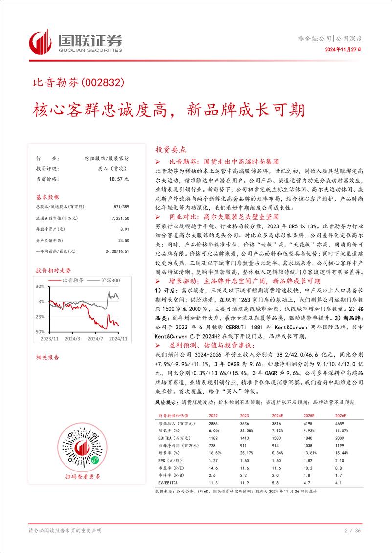 《比音勒芬(002832)核心客群忠诚度高，新品牌成长可期-241127-国联证券-37页》 - 第3页预览图