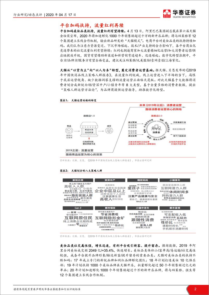 《平台加码美妆扶持，流量红利再续—第六届天猫金妆奖点评-华泰证券-20200417》 - 第2页预览图