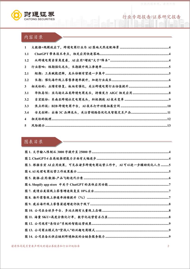 《财通证券-AI+电商行业投资策略专题报告(二)：关注AI助力跨境电商增效超预期，板块估值提升在望-230418》 - 第2页预览图