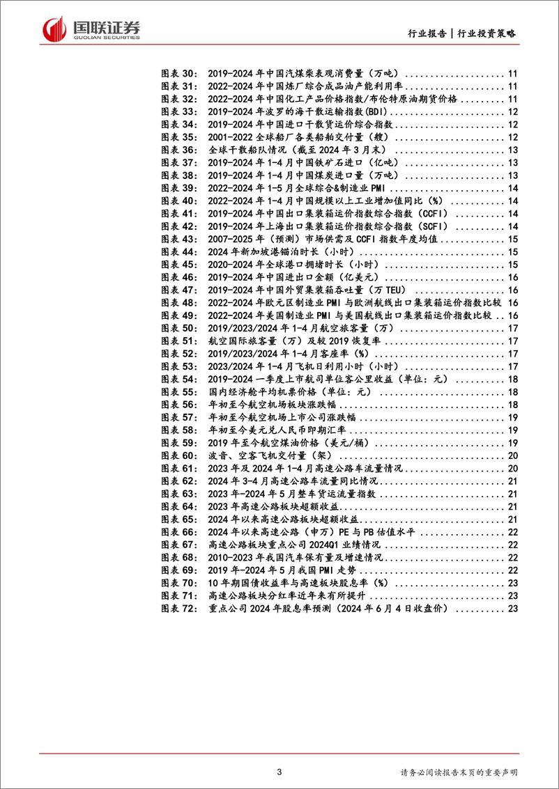 《交通运输行业2024年度中期投资策略：物流、航运景气上行，关注出行旺季表现-240701-国联证券-25页》 - 第3页预览图