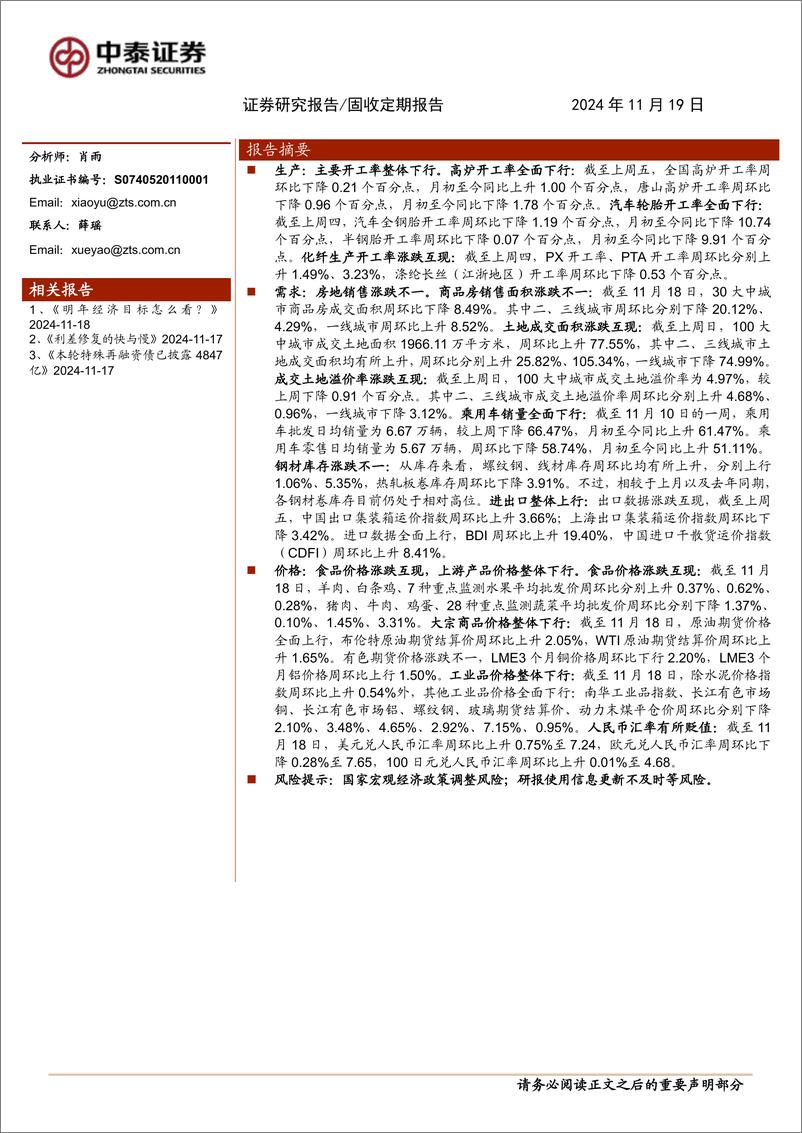 《高频数据观察：乘用车销售热度回落-241119-中泰证券-10页》 - 第1页预览图