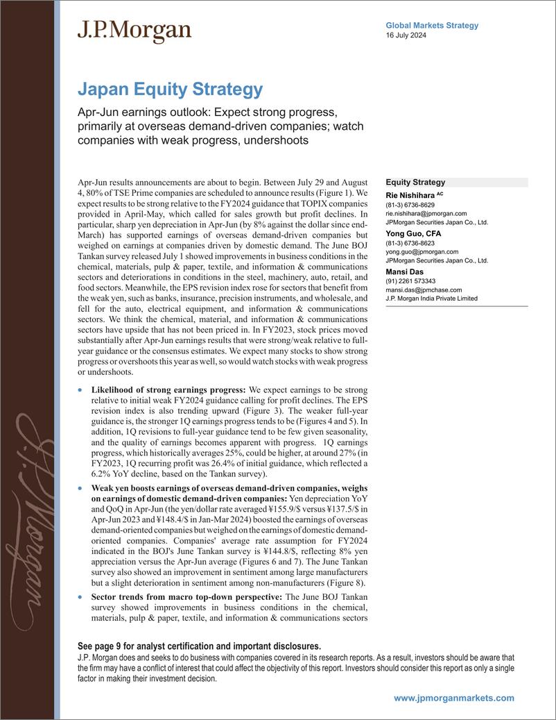 《JPMorgan-Japan Equity Strategy Apr-Jun earnings outlook Expect stron...-109235931》 - 第1页预览图