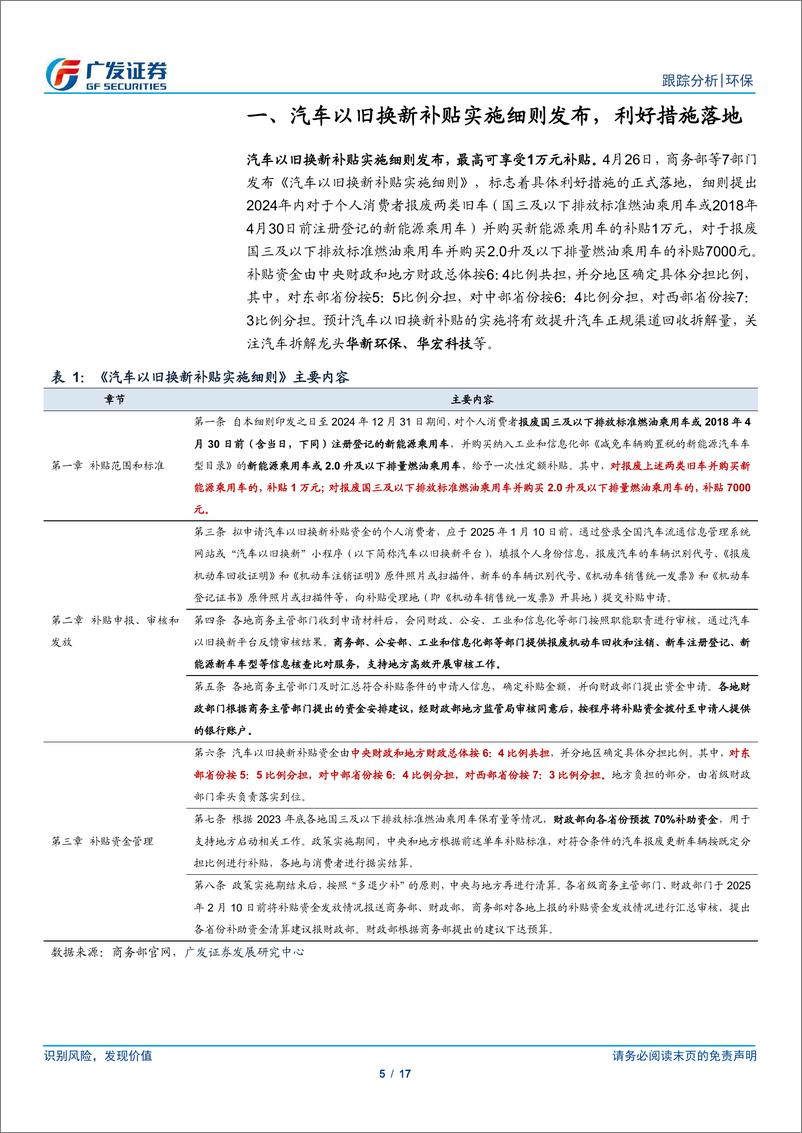 《环保行业深度跟踪：汽车以旧换新补贴落地，碳价首次破百期待碳市场扩容-240428-广发证券-17页》 - 第5页预览图