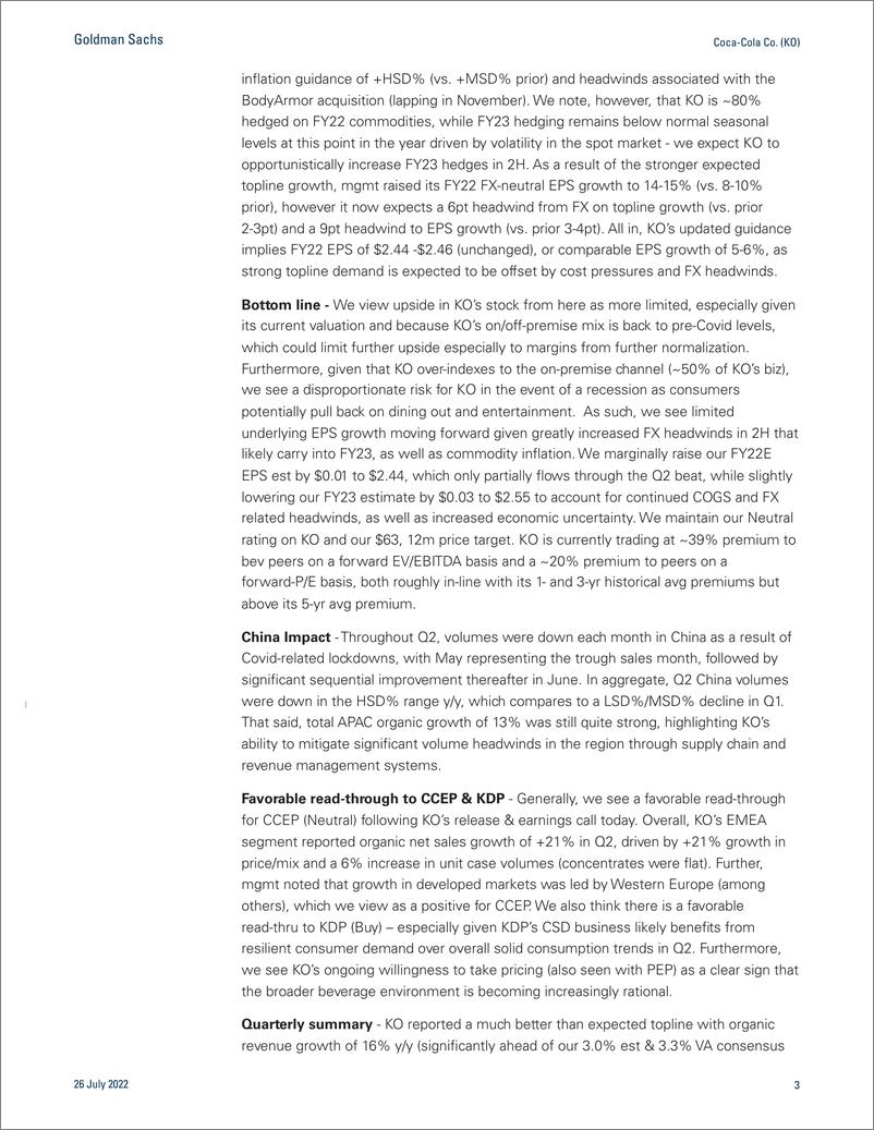 《Coca-Cola Co. (KO Robust Q2 results & raised FY22 topline guide tempered by COGS inflation and economic uncertainty(1)》 - 第4页预览图