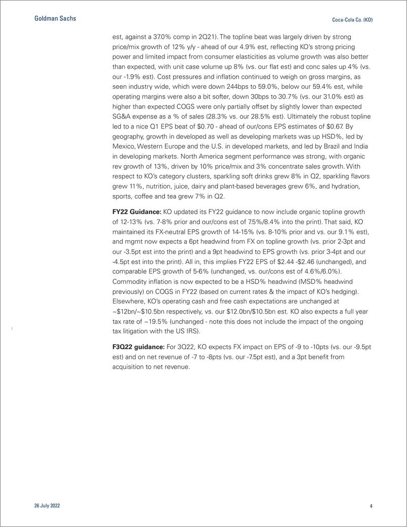 《Coca-Cola Co. (KO Robust Q2 results & raised FY22 topline guide tempered by COGS inflation and economic uncertainty(1)》 - 第5页预览图