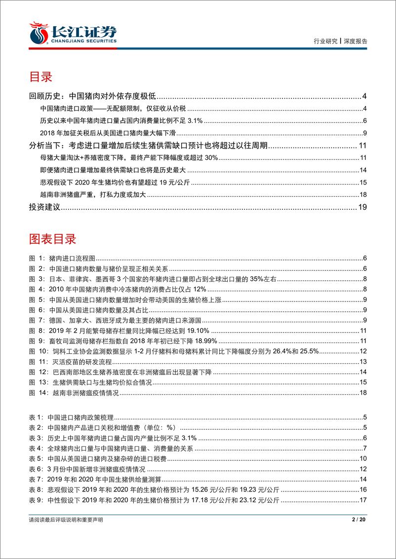 《农产品行业生猪养殖专题系列报告八：进口猪肉影响几何？-20190330-长江证券-20页》 - 第3页预览图