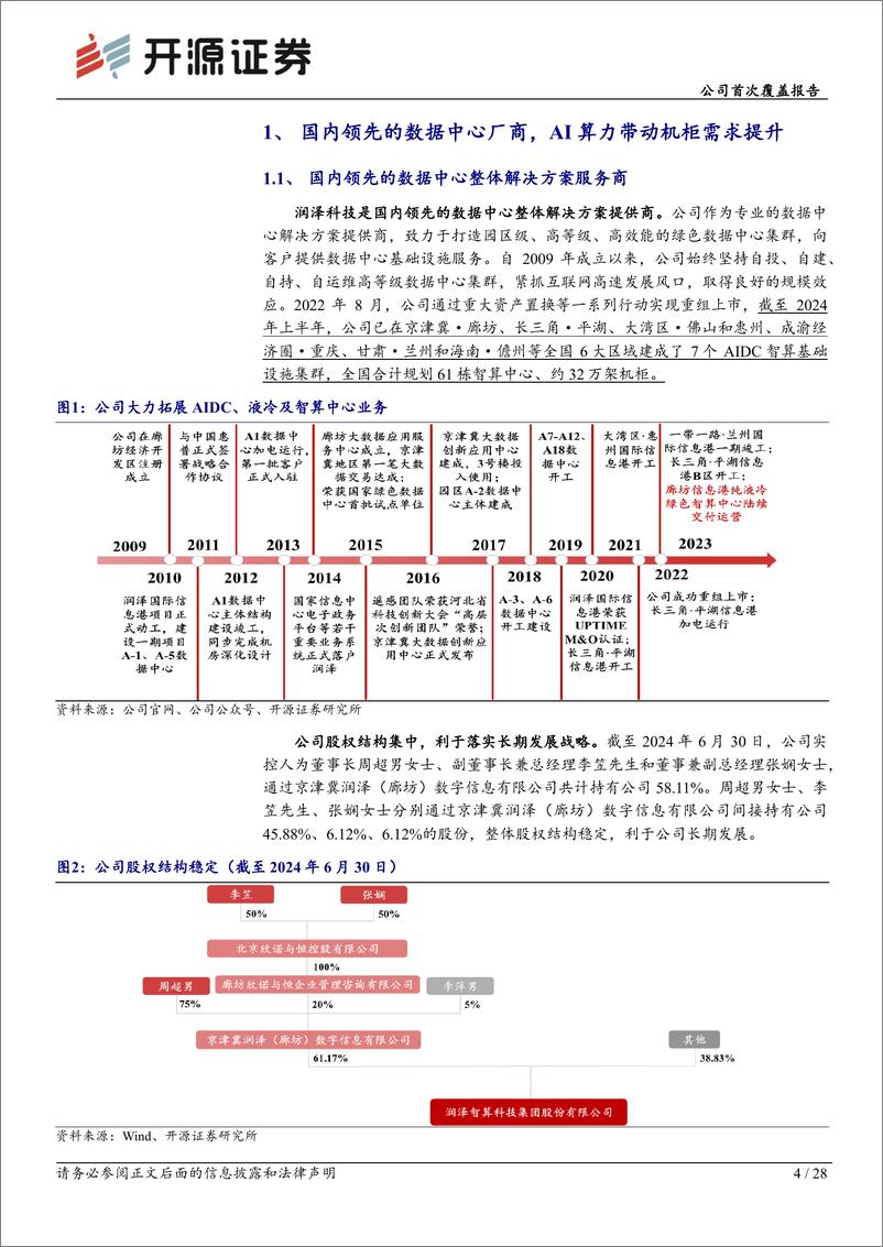 《润泽科技(300442)公司首次覆盖报告：AIDC时代液冷智算中心领军者-241022-开源证券-28页》 - 第4页预览图