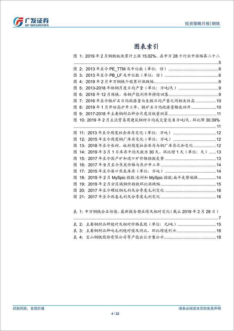 《钢铁行业2019年3月投资策略：旺季钢材价、利中枢或逐步抬升，建议关注开工旺季机会-20190303-广发证券-22页》 - 第5页预览图