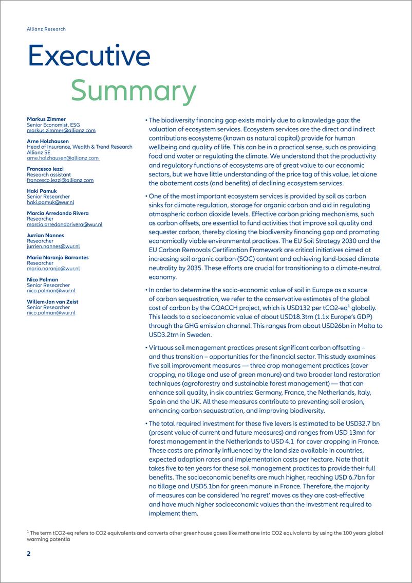 《2024提高土壤固碳能力的减排措施成本-收益分析报告（英文版）-Allianz安联》 - 第2页预览图