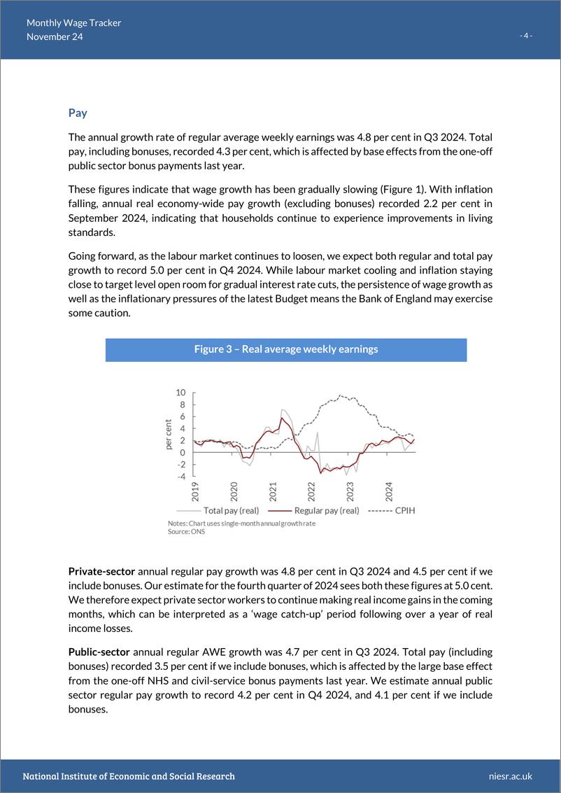 《英国国家经济和社会研究所-月度工资追踪：随着通货膨胀的下降，工人继续获得实际收入增长（英）-2024.11-7页》 - 第4页预览图