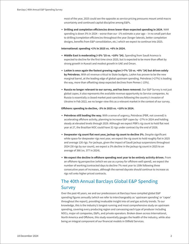 《Barclays_40th_Annual_E_P_Spending_Survey_Global_Spending_Decelerates_Further_2025_Flat_after_modest_growth_in_2024》 - 第2页预览图