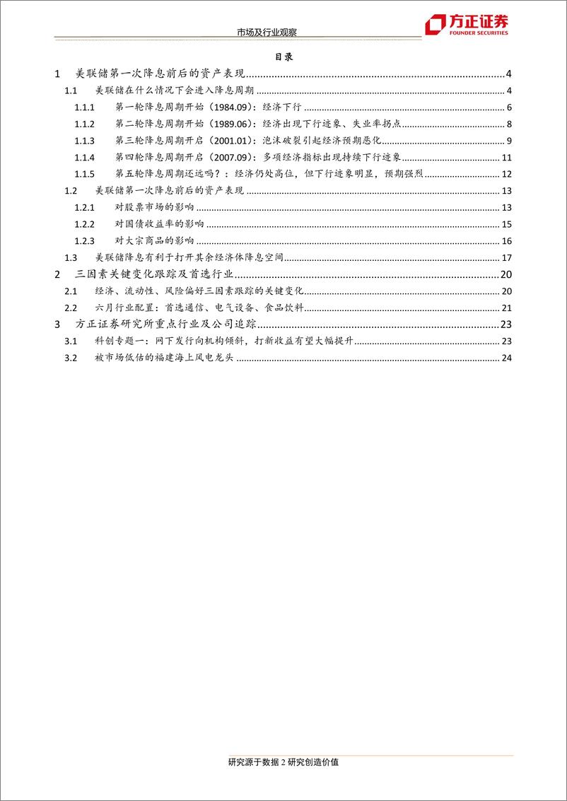 《市场及行业观察：美联储第一次降息前后影响如何？-20190609-方正证券-26页》 - 第3页预览图