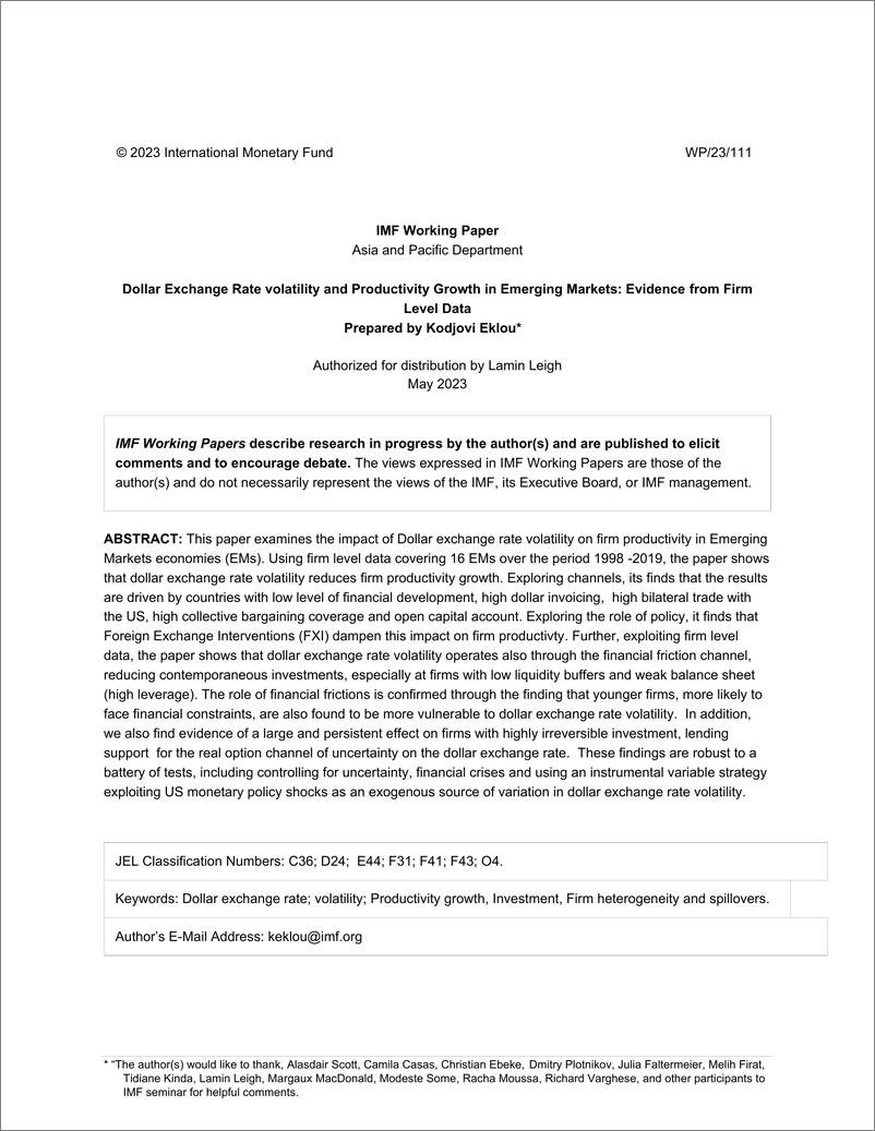 《IMF-美元汇率波动与新兴市场生产率增长：来自企业层面数据的证据（英）-2023》 - 第4页预览图