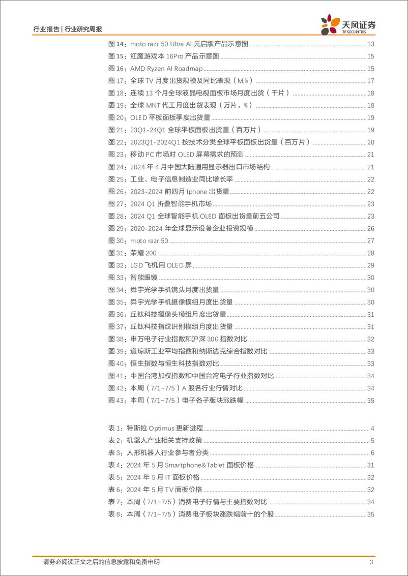 《消费电子行业报告：二代Optimus首次亮相WAIC，覆铜板价格维稳，看好iPhone换机周期和SLP迭代-240711-天风证券-37页》 - 第3页预览图