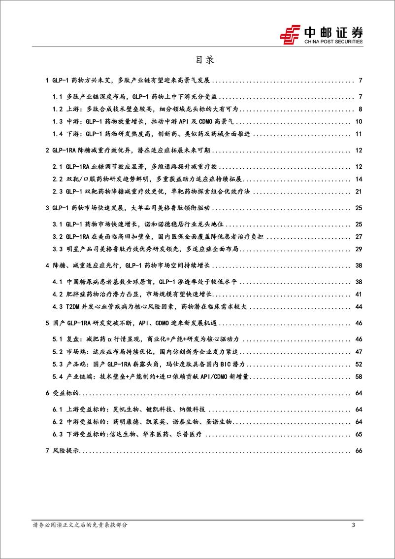 《医药生物行业深度报告：GLP-1RA开启降糖减重治疗新周期，创新驱动引领全产业链高景气发展-240604-中邮证券-68页》 - 第3页预览图