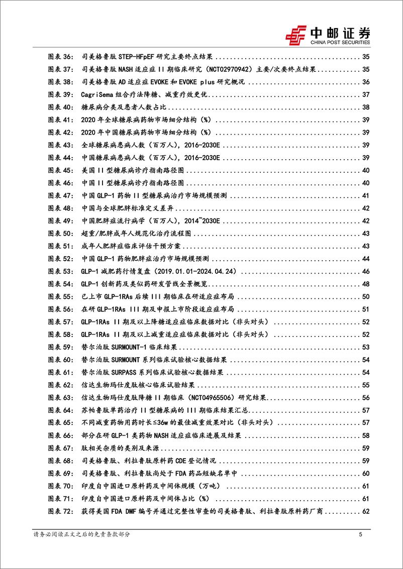 《医药生物行业深度报告：GLP-1RA开启降糖减重治疗新周期，创新驱动引领全产业链高景气发展-240604-中邮证券-68页》 - 第5页预览图