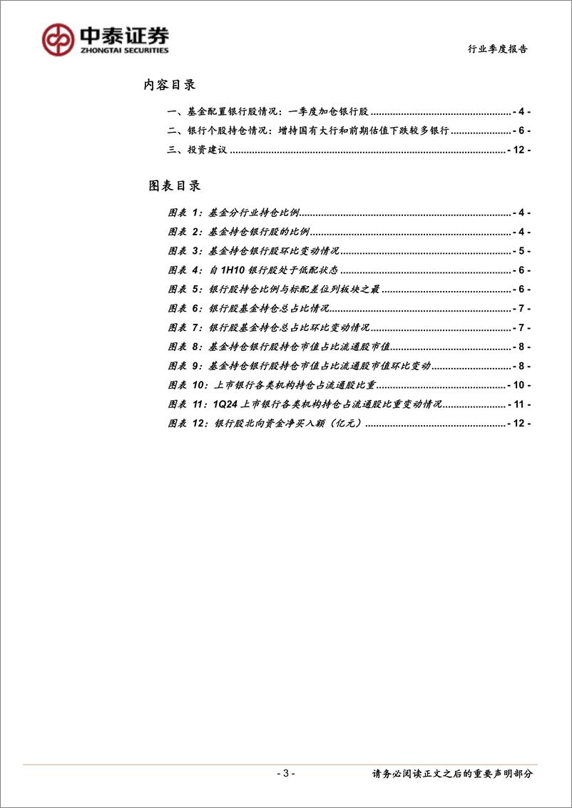 《银行业详解基金1Q24银行持仓：持仓占比升至2.53%25，增配大行和优质中小银行-240424-中泰证券-14页》 - 第3页预览图