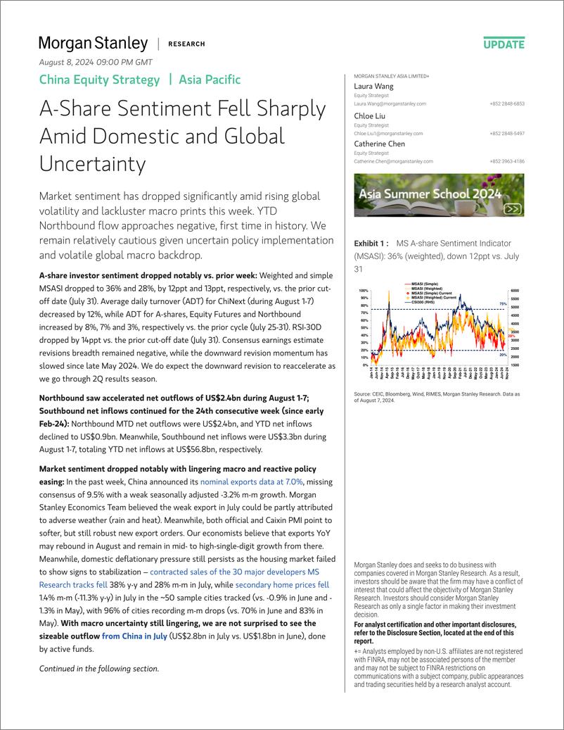 《Morgan Stanley-China Equity Strategy A-Share Sentiment Fell Sharply Amid D...-109751935》 - 第1页预览图