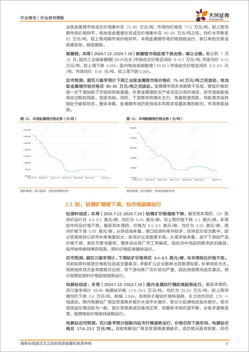 《金属与材料行业报告：“特朗普交易”引发衰退预期，金属价格下跌-240721-天风证券-16页》 - 第8页预览图