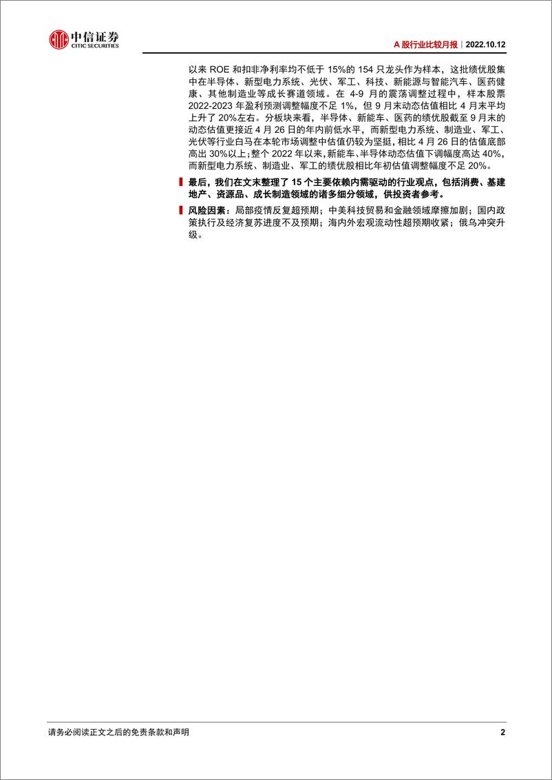 《A股行业比较月报：当前A股估值调整到什么位置了-20221012-中信证券-22页》 - 第3页预览图