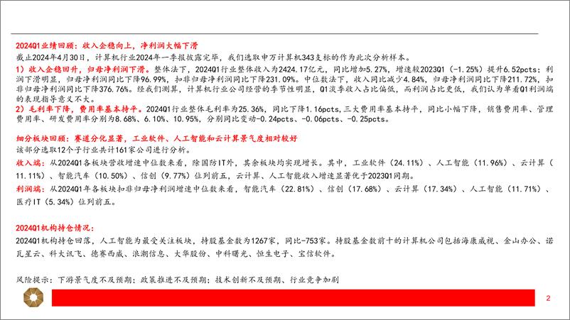 《2024年计算机行业一季报总结：收入企稳，分化显著-240509-上海证券-17页》 - 第2页预览图