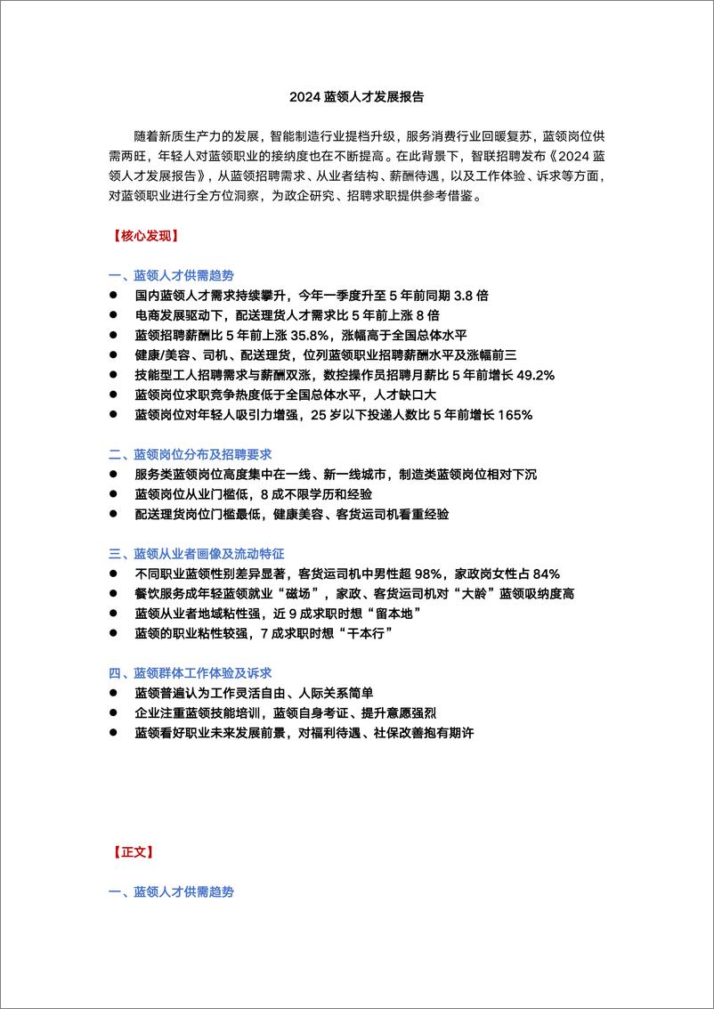 《2024蓝领人才发展报告-智联招聘》 - 第1页预览图