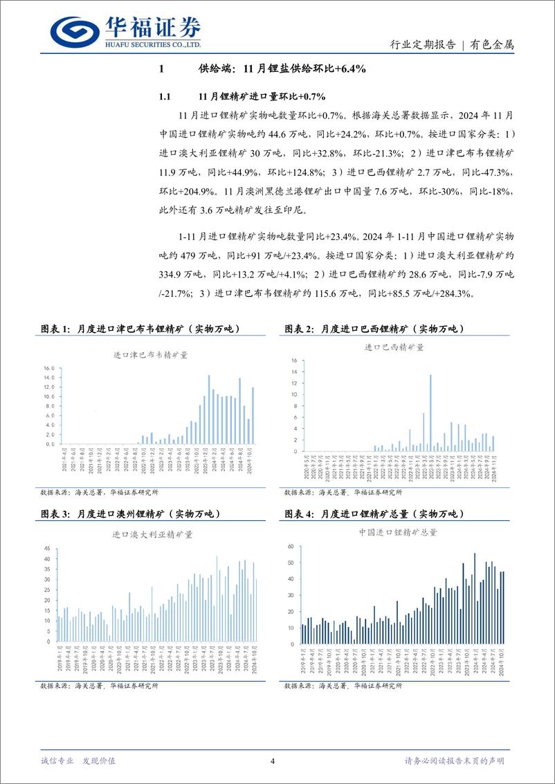 《有色金属行业锂产业链月度追踪：11月终端需求超预期锂价短期修复，12月需求支撑库存连续微增-华福证券-241231-18页》 - 第4页预览图