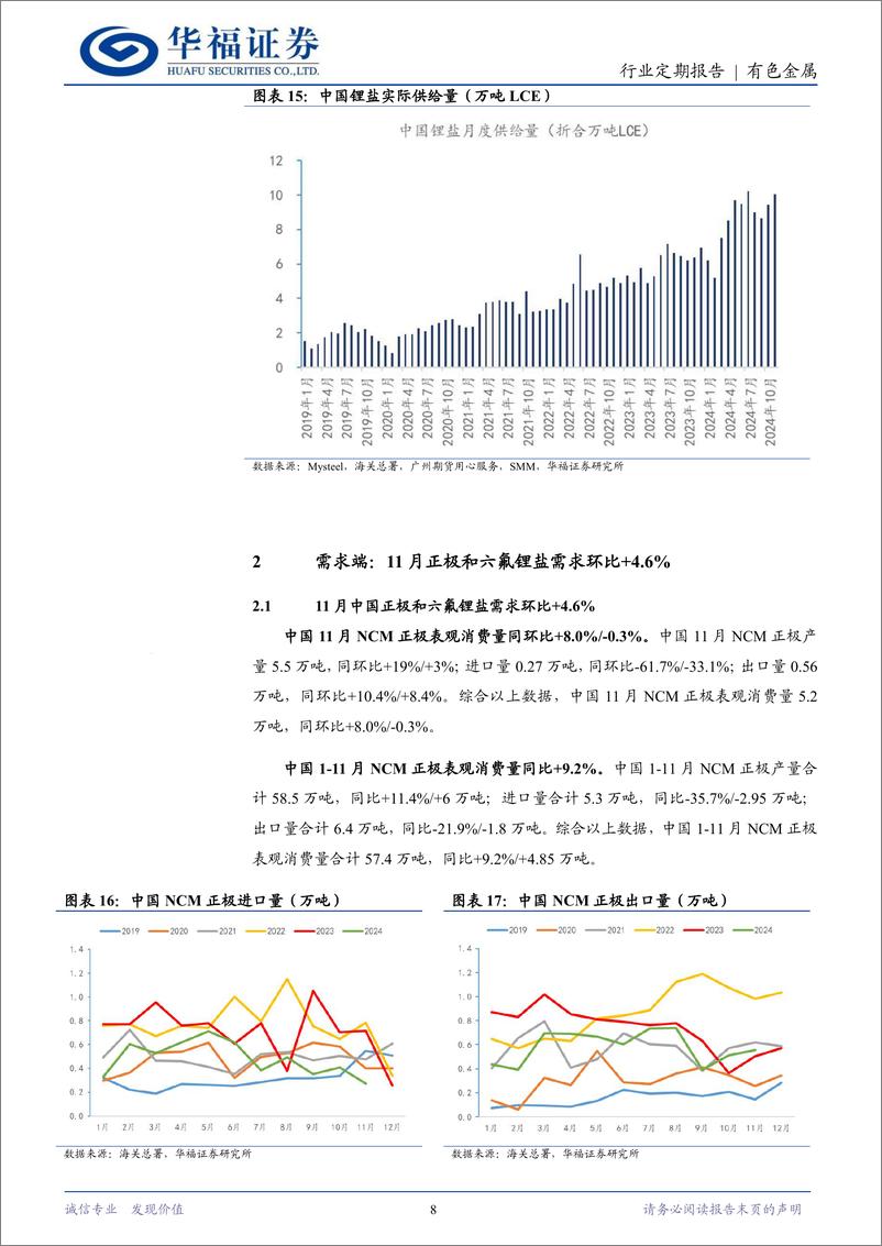 《有色金属行业锂产业链月度追踪：11月终端需求超预期锂价短期修复，12月需求支撑库存连续微增-华福证券-241231-18页》 - 第8页预览图