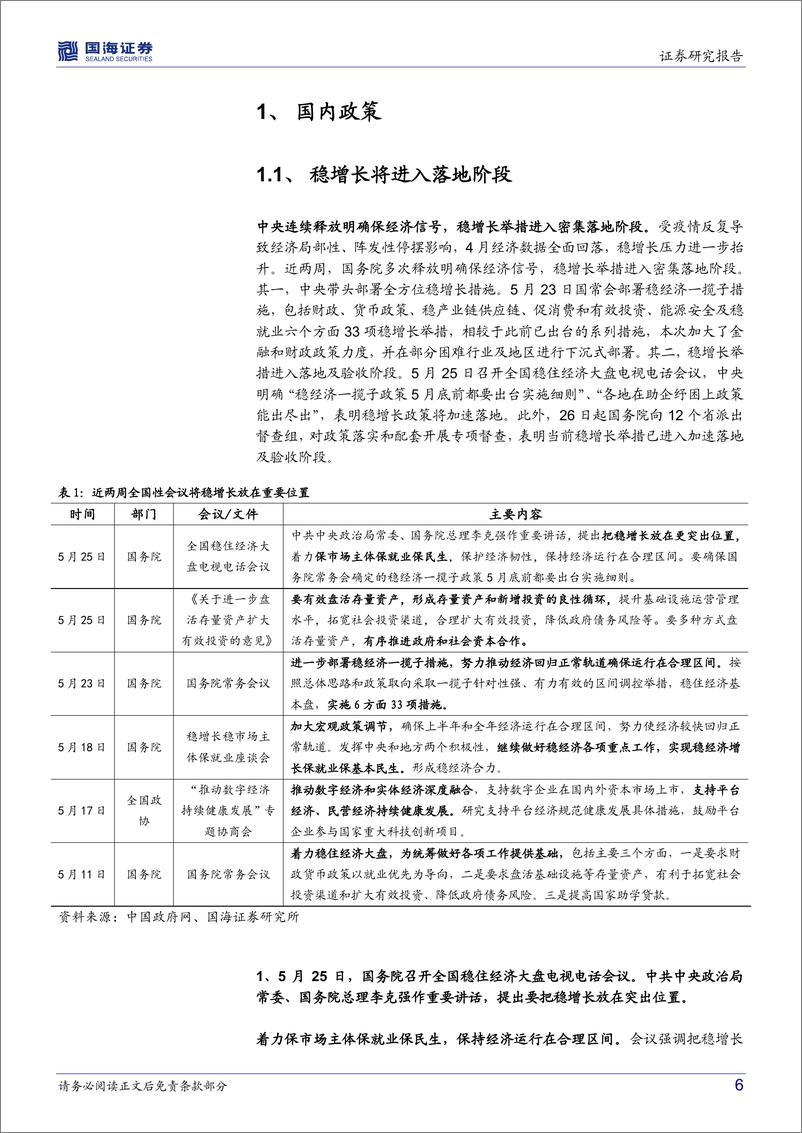 《国内政策与海外之声第13期：稳增长举措进入加速落地阶段，美联储政策态度边际缓和-20220531-国海证券-26页》 - 第7页预览图