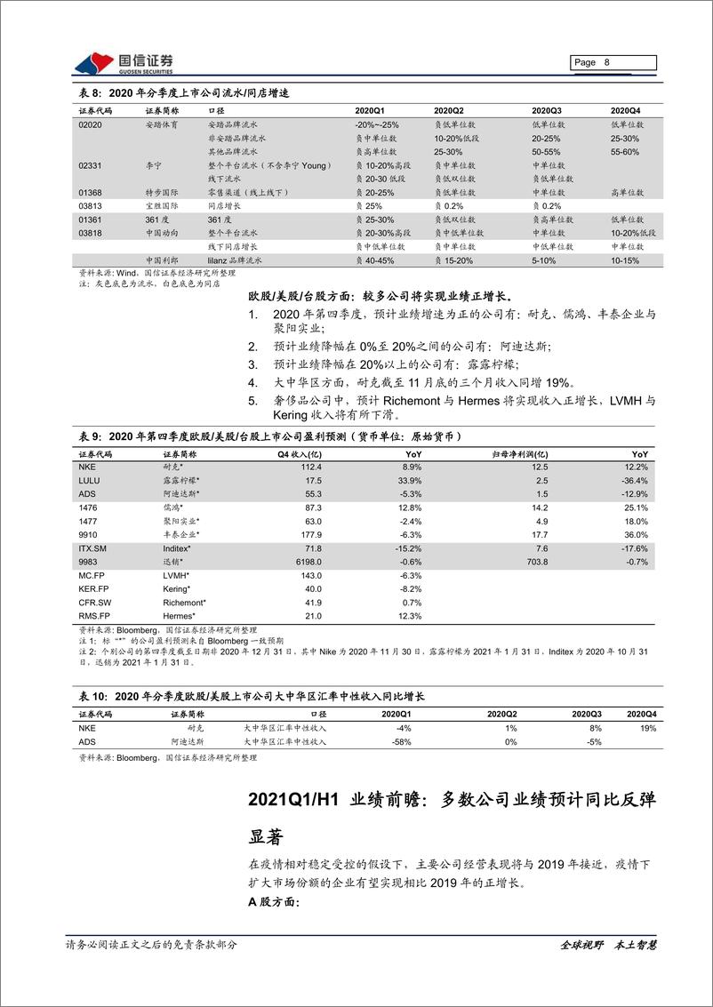 《纺织服装行业年度与季度业绩前瞻：疫情大考下优势企业格局优化-20210225-国信证券-14页》 - 第8页预览图