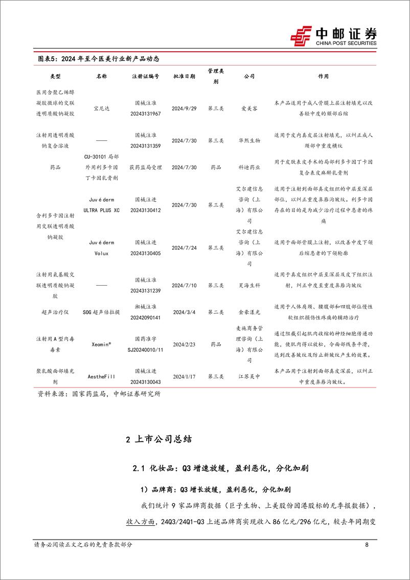 《美护行业24年三季报总结：分化加剧，稳健细分龙头值得期待-241108-中邮证券-21页》 - 第8页预览图